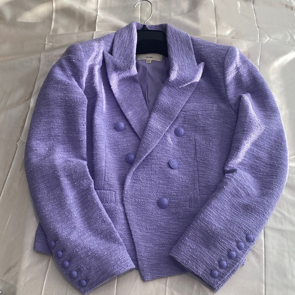 L’AGENCE Brooke Double Breasted Cropped Blazer in Lavender